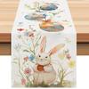 Camino de mesa con estampado de conejito de Pascua, decoración para fiestas navideñas, mantel para el hogar, cojín, bandera de té, mantel de lino con borde cruzado, venta al por mayor