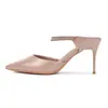Nuevos Tacones Altos Elegantes de Color Nude con Pedrería, Estilo Elegante, Perfectos para Combinar con Vestidos, Impresionantes Mules de Punta Fina y Punta Cerrada para Mujer
