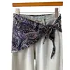 Pañuelo Triangular de Seda Simulada de Doble Capa con Estampado de Anacardos y Lazo en la Cintura, Chal Protector Solar, Bufanda para el Cuello, Pañuelo de Seda para Mujer, Pañuelo de Cuello, Pañuelo para la Cabeza, Bufanda