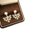 Pendientes Exquisitos de Cristal Perla Hoja Colgantes Traseros para Mujer Pendientes de Diseño Nicho Aguja de Plata Pendientes de Doble Uso Mayoreo