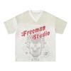 Camiseta de Manga Corta con Cuello en V Estilo Americano de Marca Trendy con Estampado de Calavera y Letras para Hombre y Mujer, Verano Transpirable Holgada Casual Combinable