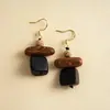 Pendientes de Corazón de Madera Color Café Transfronterizos Europeos y Americanos, Pendientes Estilo Retro Maillard, Pendientes de Diseño de Nicho para Mujer