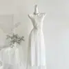 Vestido de Encaje con Tirantes y Dobladillo Amplio para Mujer, Estilo Delicado y Elegante, Nuevo Estilo de Verano, Cintura de Corbata, Delgado, Hada, Vestido Largo