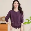 2026 Nuevo Cárdigan de Cuello Redondo Estilo Mamá Otoño Elegante Top Exterior para Mujer Suéter de Punto Holgado Adelgazante