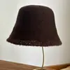 Chapéu de pescador de lã com renda cinza camelo japonês, chapéu de balde, chapéu feminino vintage requintado da moda para outono e inverno