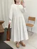 Colección Otoño 2026: Vestido Largo de Manga Larga para Mujer, Color Sólido, Holgado, Oversize, con Parches de Encaje Plisado, Vestidos para Mujer al por Mayor