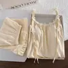 Pijama com Bojo para Mulheres, Novo Estilo de Verão com Shorts de Alça, Algodão Colorido Catiônico Estilo Fino, Conjunto Doce para Casa de Menina