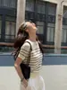 Bonito Fin de Semana Camiseta Básica de Rayas Blancas y Negras de Manga Corta para Mujer Verano Holgada Casual Adelgazante Top de Punto