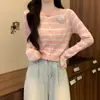 Estilo Doce de Outono Cardigan de Tricô com Listras Florais 3D Novo Lançamento Feminino Nicho Slim Curto Camada Interna Top Básico