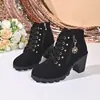 Botas Martin de cordones para mujer de talla grande con tacón grueso, de estilo europeo y americano, con pedrería, para otoño e invierno, comercio exterior, nuevas botas cortas de moda transfronteriza