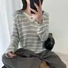 Suéter de punto con capucha a rayas y cordón, estilo coreano, falso dos piezas, para mujer, novedad otoño 2026, corte holgado, top suéter fino que reduce la edad