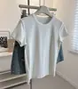 Camiseta cómoda de textura glutinosa, hombros caídos, manga corta para mujer en primavera y verano, ajuste elástico, tops delgados y versátiles, camiseta básica