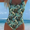 Traje de baño de una pieza estilo europeo y americano para verano 2027, cruzado, para mujer, estampado, de cintura alta, push-up, para vacaciones en la playa, sexy, importación de comercio exterior