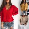 2024wish AliExpress ebay otoño transfronterizo nuevo europeo y americano moderno elegante simple color caramelo cuello en V jersey