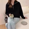 Suéter de estilo coreano con media cremallera y solapa para mujer, otoño e invierno, nuevo, suelto, informal, combinable, suave y encerado.