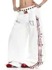 Pantalones deportivos de moda estilo americano con estampado de rayas de notas musicales y diseño curvo, unisex, de doble cintura, corte holgado y pierna ancha