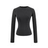 Camiseta elástica básica de moda con cuello redondo, fruncido en la cintura, favorecedora para la figura, de manga larga para mujer, camiseta corta ajustada de base