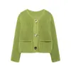 Otoño Invierno 2026 Ropa Nueva para Mujer Estilo Europeo y Americano Color Sólido Casual Moda Suéter Cardigan Chaqueta de Punto Grueso Manga Larga