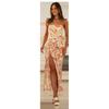 Vestido largo de verano 2024 europeo y americano transfronterizo elegante sexy estampado halter con cordones en la espalda sin espalda falda con vuelo y abertura