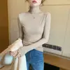 Camiseta Base de Modal de Cuello Alto para Mujer, Adecuada para Primavera, Otoño e Invierno, Estilo Delgado, Elegante Camiseta de Manga Larga, Para Usar en Capas con un Cuello Alto
