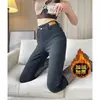 Jeans Rectos de Tiro Alto para Mujer, Forrados de Felpa, Nuevo Estilo Otoño/Invierno 2025, Negros Ajustados, Elegantes Pantalones Cigarrillo