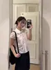 Camisa Gola Peter Pan Estilo Coreano Fan Sun Xh, Top de Tencel com Manga Bufante Novo de Verão Dongdaemun para Mulheres