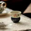 Taza de Té de Cerámica Pintada a Mano con Esmalte Color Caramelo y Diseño de Camelia Índigo para Uso Doméstico, Adecuada para Juegos de Té Kung Fu, Taza de Té con Forma de Calabaza, Taza Individual