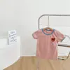 2025 Verano Nuevo Oso Manga Corta Camiseta para Niñas Cuello Redondo Bordado de Dibujos Animados Top Algodón Estilo Coreano Ropa Infantil