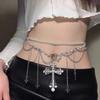 Personalidad Dulce y Fresca Colgante de Perla con Cruz Cadena para Cintura con Borlas Diseño de Personalidad de Moda Nicho Tendencia Accesorio Versátil para la Cintura