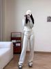 ¡L*U! Conjunto de Dos Piezas para Mujer: Chaqueta Elástica Ajustada de Manga Larga con Cuello Alto y Cremallera para Correr y Fitness, Pantalones de Yoga de Cintura Alta y Pierna Ancha con Cordón