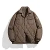 Jaqueta Masculina de Inverno para Uso Externo, Tamanho Plus, Padrão Diamante, Cor Sólida, Casaco Quente Acolchoado de Algodão Conversível