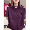 Novedades~Camiseta Estampada de Manga Corta de Moda 2026 para Mujer, Corte Holgado, Adelgazante, Versátil, Top Elegante que Cubre el Vientre y Te Hace Ver Más Delgada
