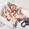 Poncho de Tricô com Contraste de Cor e Estampa de Leopardo com Franjas Feminino Outono e Inverno Plus Size Solto Poncho Suéter Transfronteiriço Europeu e Americano