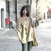 Moletom Criativo Ins Estilo Japonês com Estampa de Desenho Animado Graffiti, Ombro a Ombro, para Mulheres, Blusa Casual Solta para Primavera e Outono