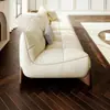 Sofá de Couro Integral na Cor Creme da Moda, Sala de Estar de Luxo Leve, Apartamento Pequeno Criativo Minimalista Moderno, Sofá de Couro em Linha Reta