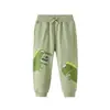 Pantalones joggers verdes con estampado de dinosaurios para niño para otoño e invierno, pantalones deportivos 2026, pantalones casuales para niños pequeños, en stock