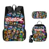 Nuevo Set de Tres Piezas Periférico de Roblox: Mochila de Gran Capacidad, Estuche para Lápices de Estudiante, Bolsa Térmica para el Almuerzo
