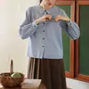 Camisa de Algodón a Rayas Azules Nesolum Sea Salt de Manga Larga para Mujer, Top Elegante Retro Francés de Otoño con Cuello Peter Pan