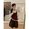 Venta al por mayor transfronteriza Otoño e Invierno Temperamento Color de contraste Punto de manga larga Camisola para mujer Top en capas Top de dos piezas