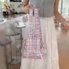 Mochila Leve Xadrez Estilo Coreano Ins, Bolsa Tote Versátil Simples para Mulheres, Mochila Estudantil de Alto Valor e Grande Capacidade