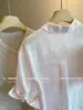 Camisa de lino rosa claro con cuello en V y manga corta para mujer, nuevo estilo de verano, fina, holgada, casual, estilo coreano, moderna, top protector solar