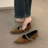 Zapatos de otoño para mujer, estilo francés, elegantes, de punta fina, tacón medio, con detalle de cadena color café, adecuados para ir al trabajo, zapatos de abuela
