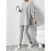 2026 Ropa de Otoño e Invierno para Mujer Transfronteriza Europea y Americana Conjunto Casual de Punto Acanalado con Sudadera con Capucha de Manga Larga Holgada
