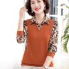 Moda para mujeres de mediana edad y mayores, ropa de madre, primavera y otoño, nuevo top de camisa estampada de manga larga fina de dos piezas falsas, tendencia