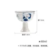 Taza de Té de Alto Pie Estilo Dinastía Tang y Song, Porcelana Azul y Blanca Pintada a Mano con Panda Jugando con Bambú, Juego de Té Kung Fu para el Hogar, Taza de Degustación de Cerámica, Taza Individual
