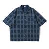 Beijie marca de moda americana masculina 2023 verão nova gola cubana camisa de manga curta camisa xadrez retrô jaqueta