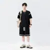 Nuevo Traje Casual de Verano para Hombre Estilo Japonés Holgado Estilo de Hong Kong Camiseta de Manga Corta Pantalones Cortos Deportivos Marca de Tendencia Conjunto de Dos Piezas Guapo