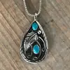 Deseo transfronterizo nuevo estilo bohemio de verano collar con colgante vintage para mujer etiqueta de pluma de turquesa de imitación joyería