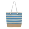 Bolsa de Lona para Comércio Exterior Casual Versátil Grande Capacidade Bolsa de Praia Leve Corda de Algodão Sacola de Compras Listrada Bolsa de Ombro Único