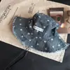Chapéu de Pescador Jeans Estilo Coreano com Estrelas e Bolinhas, Tendência Cool Girl para Mulheres, Aba Larga para Primavera e Verão, Chapéu Balde para Emagrecer o Rosto e Protetor Solar para Caminhada